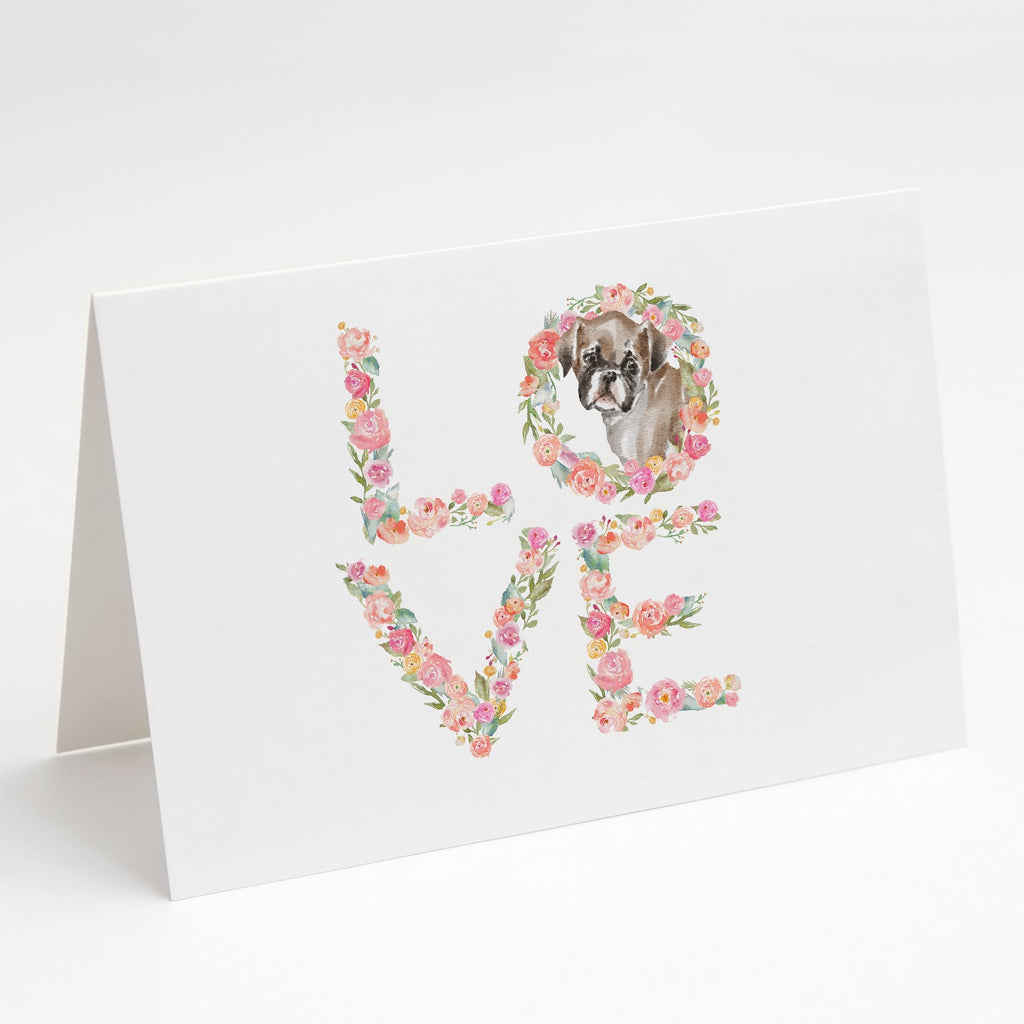 Boxer Puppy LOVE Greeting Cards Pack of 8 Blank Cards with Envelopes Whimsical A7 Size 5x7