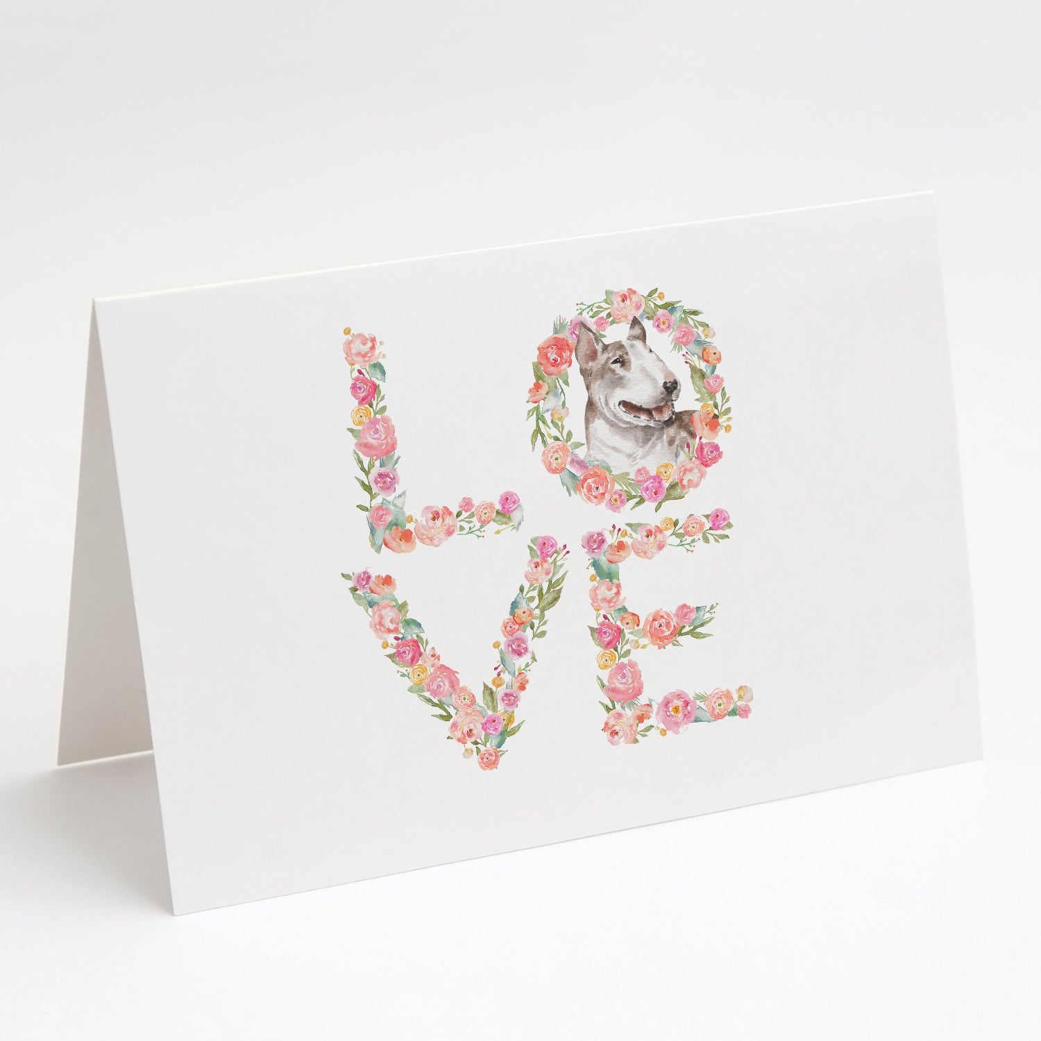 Bull Terrier #1 LOVE Greeting Cards Pack of 8 Blank Cards with Envelopes Whimsical A7 Size 5x7