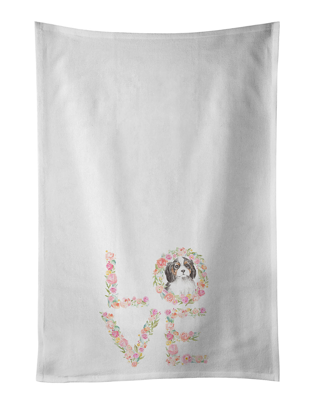 Cavalier Spaniel Tricolor #4 LOVE Kitchen Towel Set of 2 White Dish Towels Decorative Bathroom Hand towel for Hand, Face, Hair, Yoga, Tea, Dishcloth, 19 X 28", White
