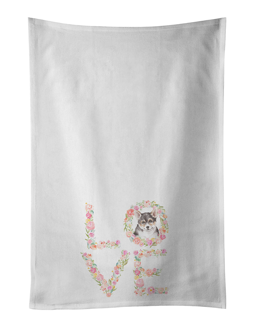 Corgi #7 LOVE Kitchen Towel Set of 2 White Dish Towels Decorative Bathroom Hand towel for Hand, Face, Hair, Yoga, Tea, Dishcloth, 19 X 28", White