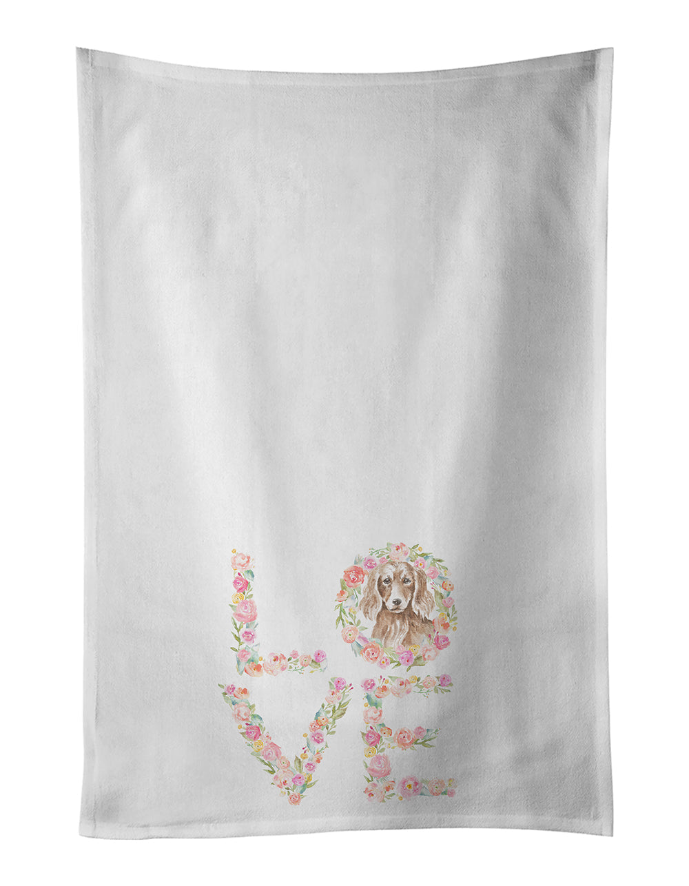 Dachshund #9 LOVE Kitchen Towel Set of 2 White Dish Towels Decorative Bathroom Hand towel for Hand, Face, Hair, Yoga, Tea, Dishcloth, 19 X 28", White