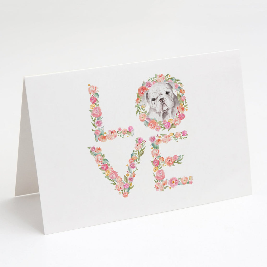 English Bulldog #9 LOVE Greeting Cards Pack of 8 Blank Cards with Envelopes Whimsical A7 Size 5x7