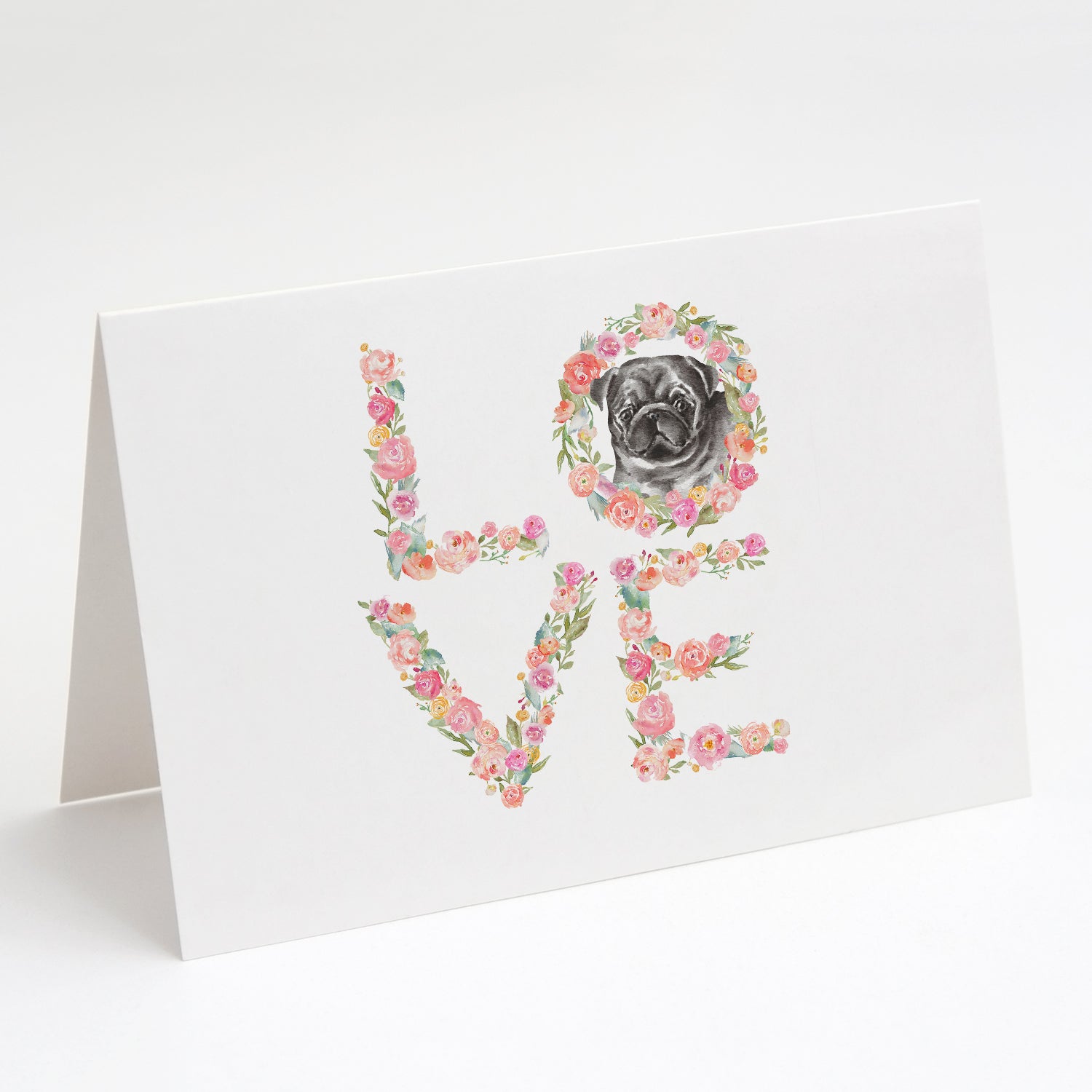 Pug #8 LOVE Greeting Cards Pack of 8 Blank Cards with Envelopes Whimsical A7 Size 5x7