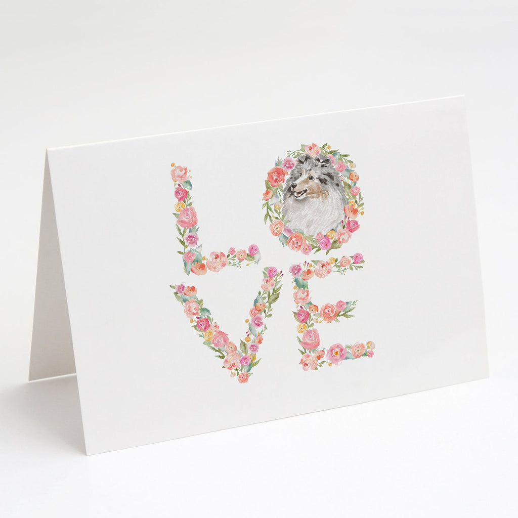 Sheltie #11 LOVE Greeting Cards Pack of 8 Blank Cards with Envelopes Whimsical A7 Size 5x7