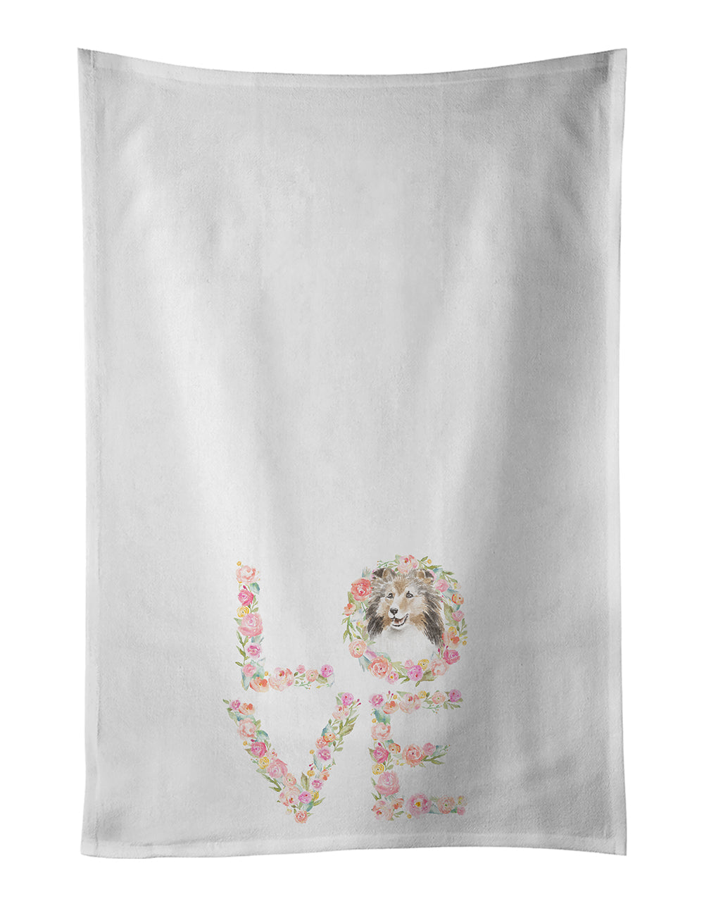Sheltie #12 LOVE Kitchen Towel Set of 2 White Dish Towels Decorative Bathroom Hand towel for Hand, Face, Hair, Yoga, Tea, Dishcloth, 19 X 28", White