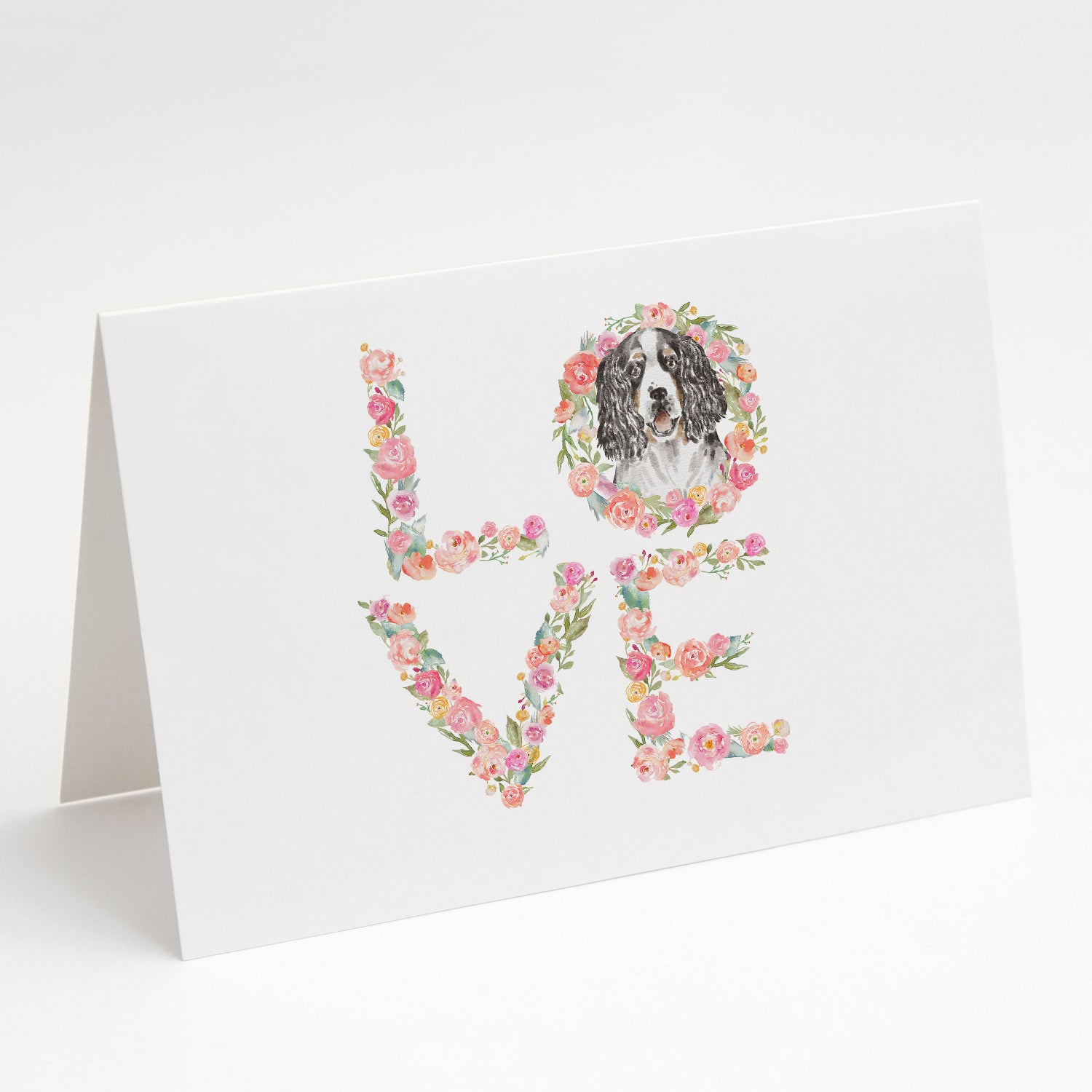English Springer Spaniel #1 LOVE Greeting Cards Pack of 8 Blank Cards with Envelopes Whimsical A7 Size 5x7