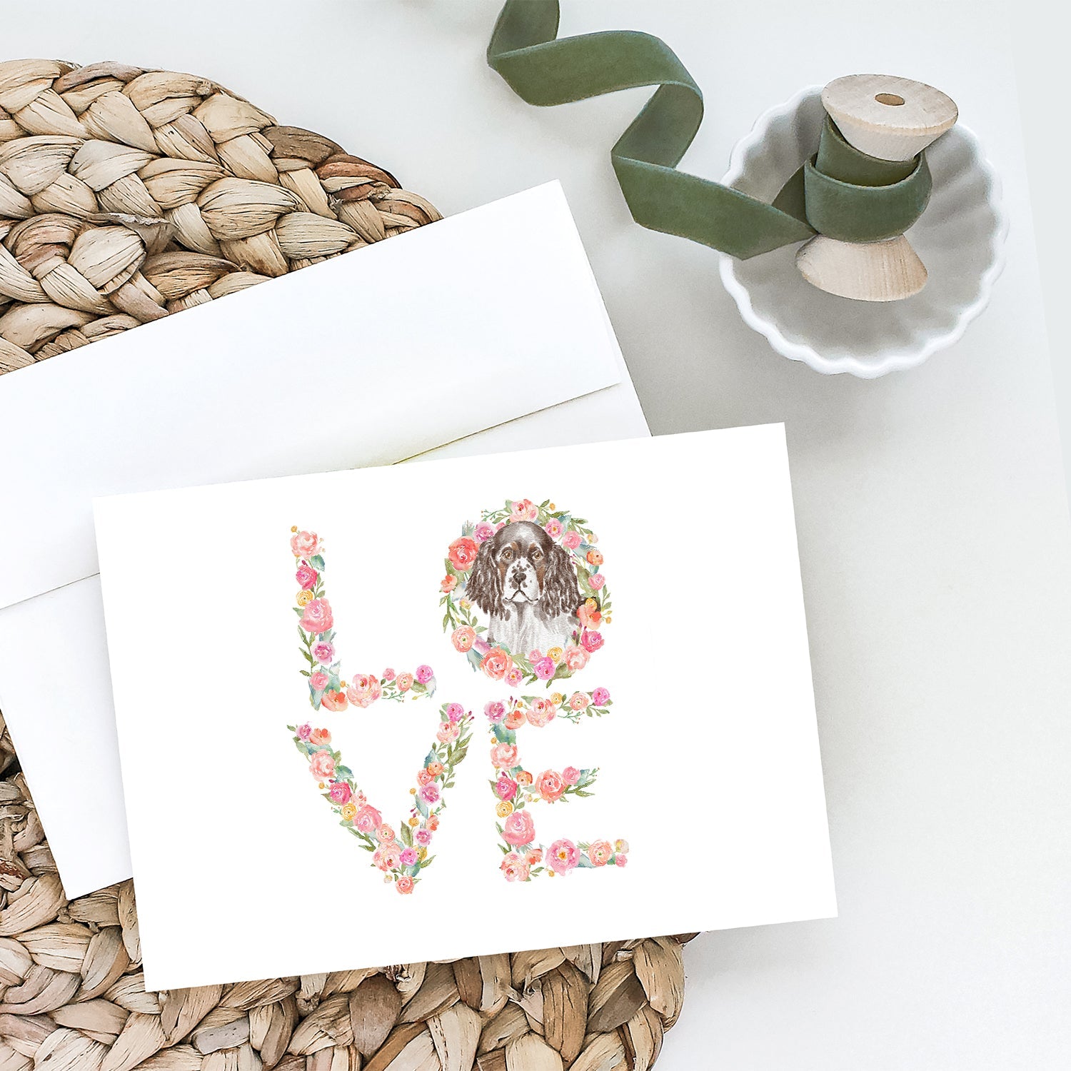 English Springer Spaniel #6 LOVE Greeting Cards Pack of 8 Blank Cards with Envelopes Whimsical A7 Size 5x7