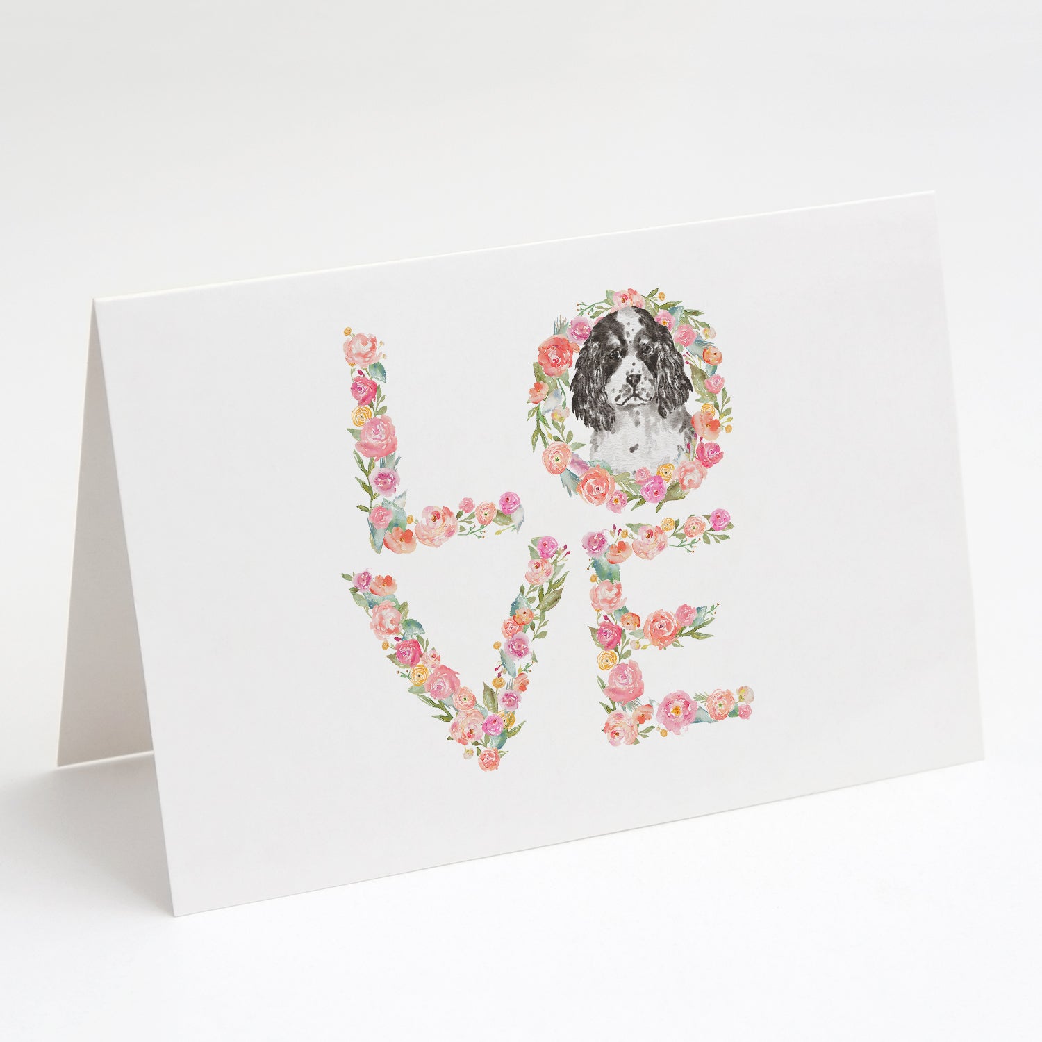 English Springer Spaniel #7 LOVE Greeting Cards Pack of 8 Blank Cards with Envelopes Whimsical A7 Size 5x7