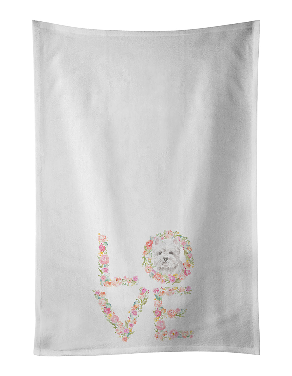 Westie #6 LOVE Kitchen Towel Set of 2 White Dish Towels Decorative Bathroom Hand towel for Hand, Face, Hair, Yoga, Tea, Dishcloth, 19 X 28", White
