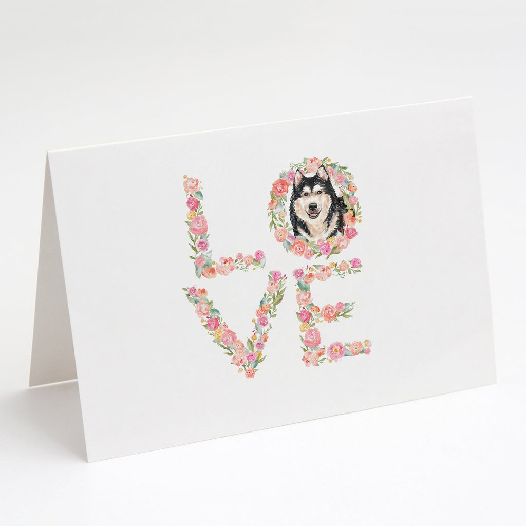 Alaskan Malamute Love Greeting Cards Pack of 8 Blank Cards with Envelopes Whimsical A7 Size 5x7
