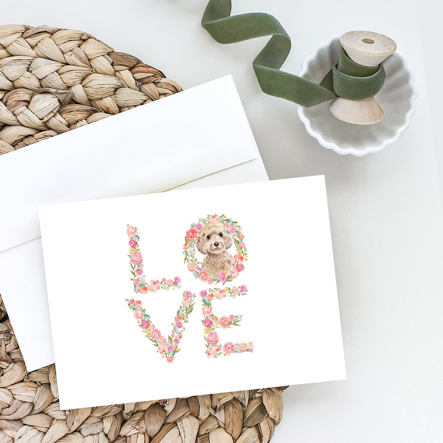 Champagne Cockapoo Love Greeting Cards Pack of 8 Blank Cards with Envelopes Whimsical A7 Size 5x7