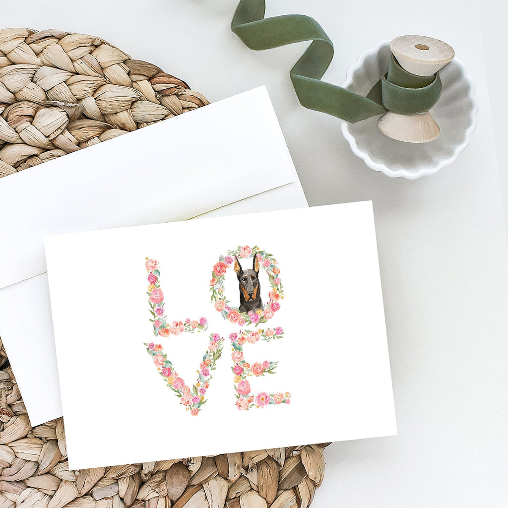 Doberman Pinscher Love Greeting Cards Pack of 8 Blank Cards with Envelopes Whimsical A7 Size 5x7