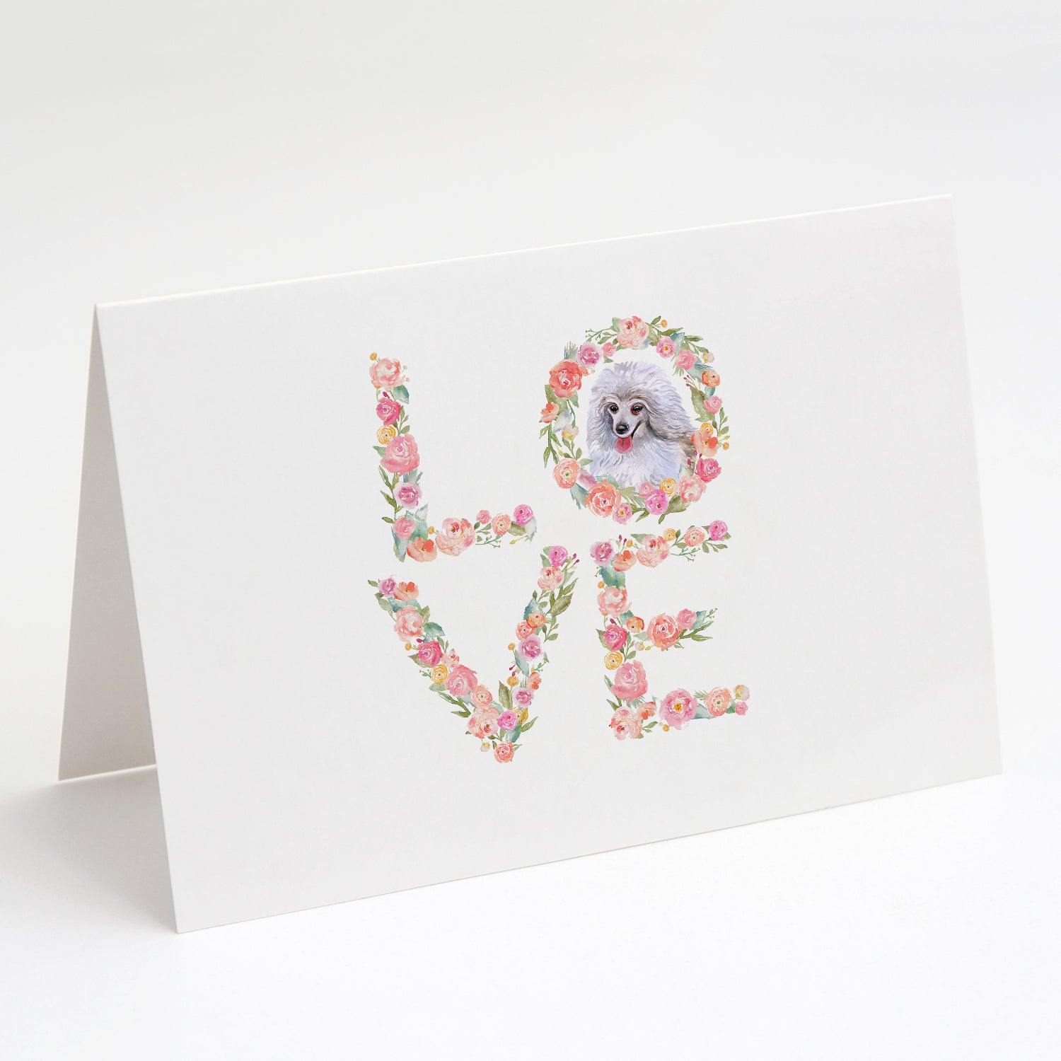 White Poodle Love Greeting Cards Pack of 8 Blank Cards with Envelopes Whimsical A7 Size 5x7