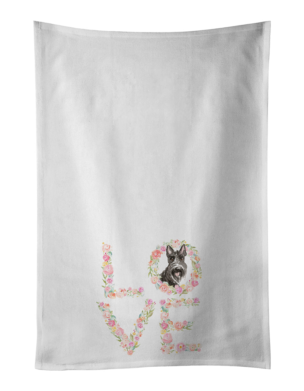 Scottish Terrier Love Kitchen Towel Set of 2 White Dish Towels Decorative Bathroom Hand towel for Hand, Face, Hair, Yoga, Tea, Dishcloth, 19 X 28", White