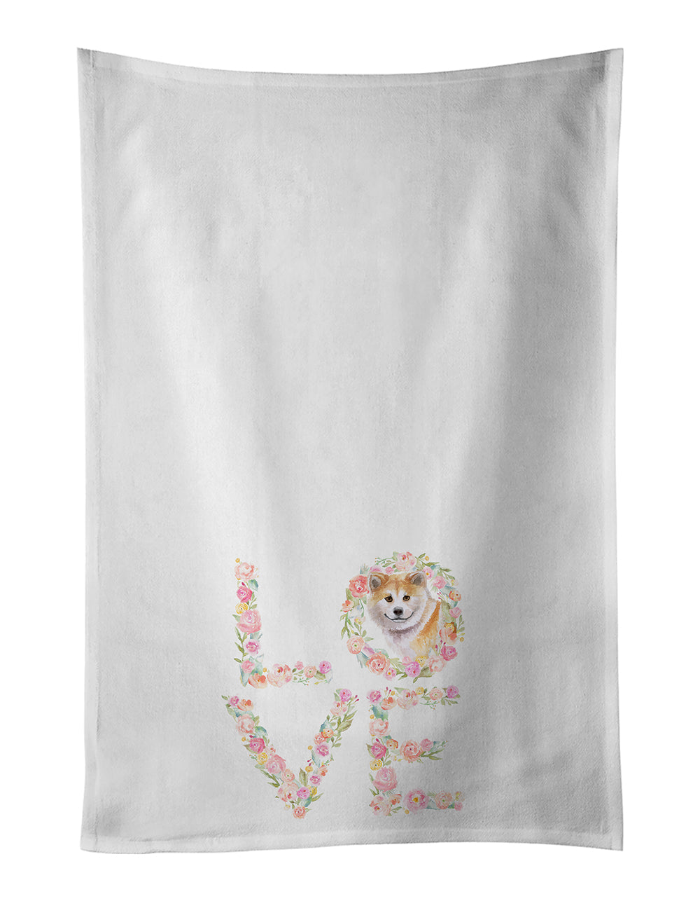 Shiba Inu Love Kitchen Towel Set of 2 White Dish Towels Decorative Bathroom Hand towel for Hand, Face, Hair, Yoga, Tea, Dishcloth, 19 X 28", White