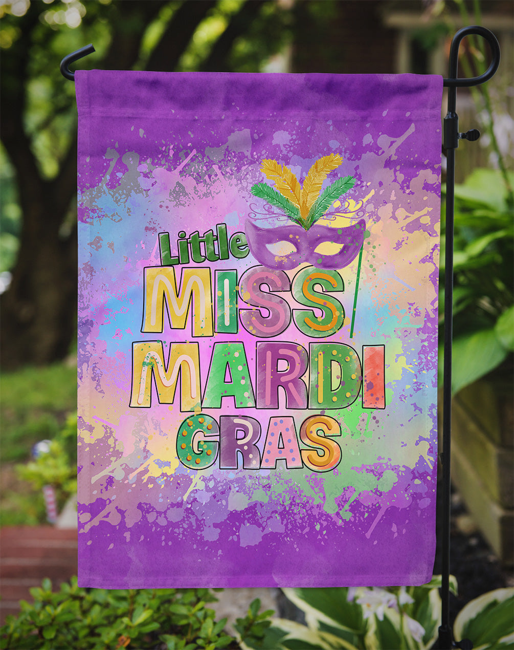 Little Miss Mardi Gras Garden Flag Mailbox Decorative Yard Banner Outside Patio Artwork for Flower Beds, Garden Size, Multicolor