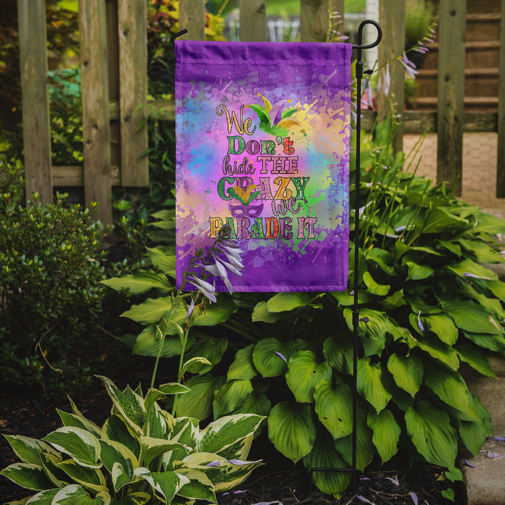 We Don't Hide the Crazy Mardi Gras Garden Flag Mailbox Decorative Yard Banner Outside Patio Artwork for Flower Beds, Garden Size, Multicolor