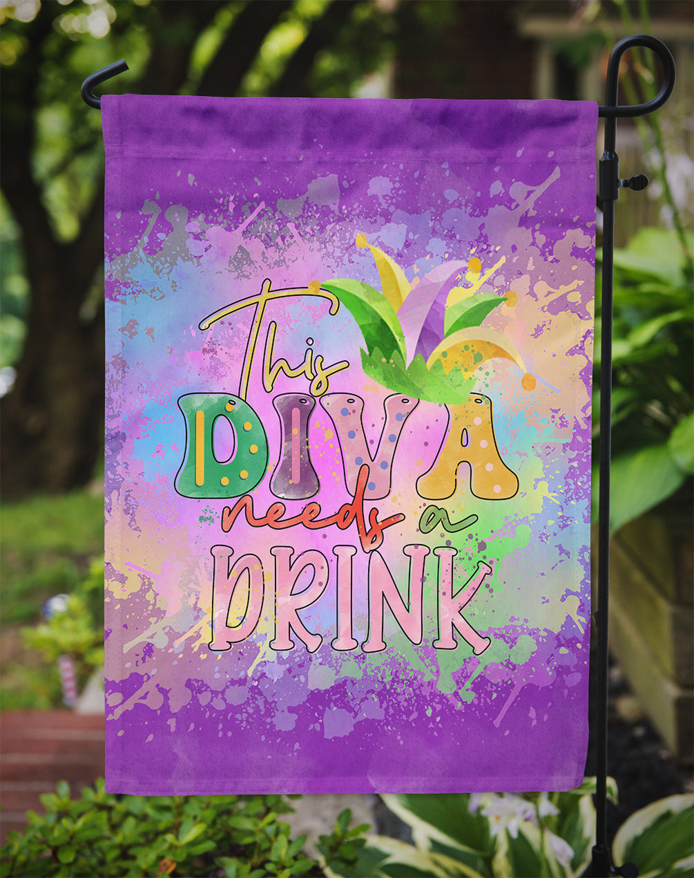 This Diva needs a Drink Mardi Gras Garden Flag Mailbox Decorative Yard Banner Outside Patio Artwork for Flower Beds, Garden Size, Multicolor