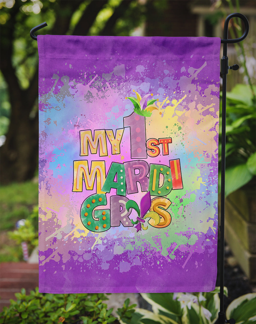 My 1st Mardi Gras Garden Flag Mailbox Decorative Yard Banner Outside Patio Artwork for Flower Beds, Garden Size, Multicolor