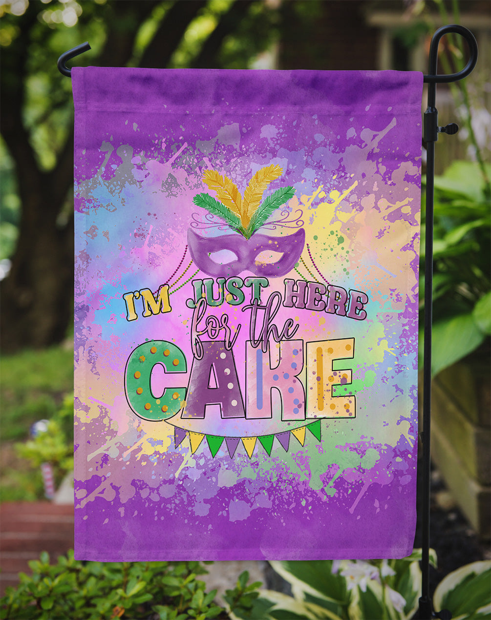 I am Just Here for Cake Mardi Gras Garden Flag Mailbox Decorative Yard Banner Outside Patio Artwork for Flower Beds, Garden Size, Multicolor