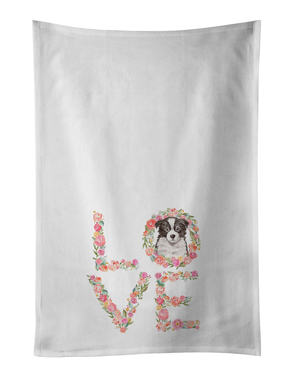 Border Collie Puppy Love Kitchen Towel Set of 2 White Dish Towels Decorative Bathroom Hand towel for Hand, Face, Hair, Yoga, Tea, Dishcloth, 19 X 28", White