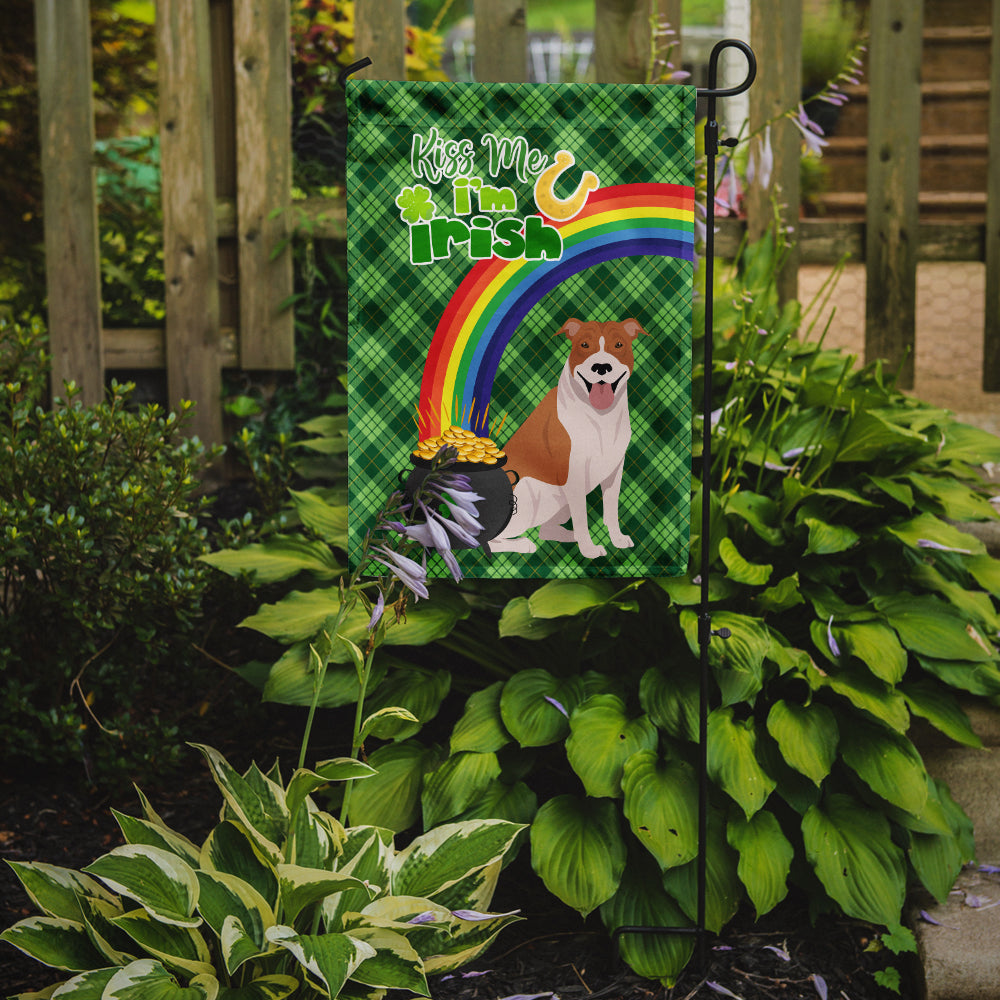 Red and White Pit Bull Terrier St. Patrick's Day Garden Flag Mailbox Decorative Yard Banner Outside Patio Artwork for Flower Beds, Garden Size, Multicolor