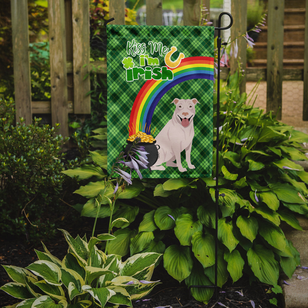 White Pit Bull Terrier St. Patrick's Day Garden Flag Mailbox Decorative Yard Banner Outside Patio Artwork for Flower Beds, Garden Size, Multicolor