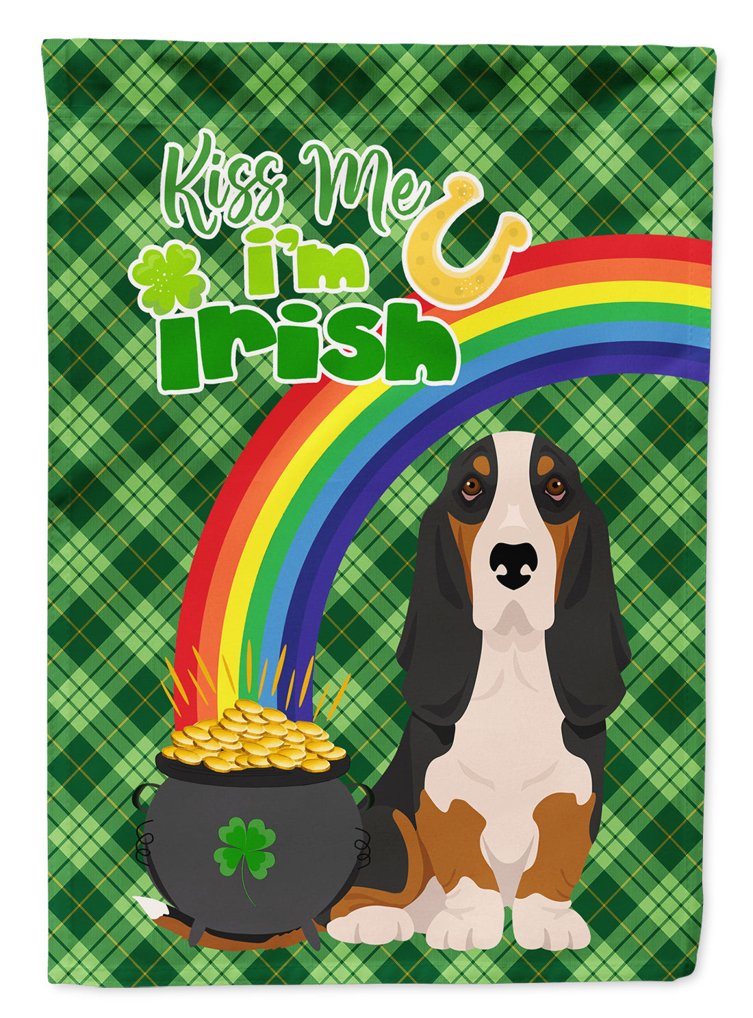 Black Tricolor Basset Hound St. Patrick's Day Garden Flag Mailbox Decorative Yard Banner Outside Patio Artwork for Flower Beds, Garden Size, Multicolor