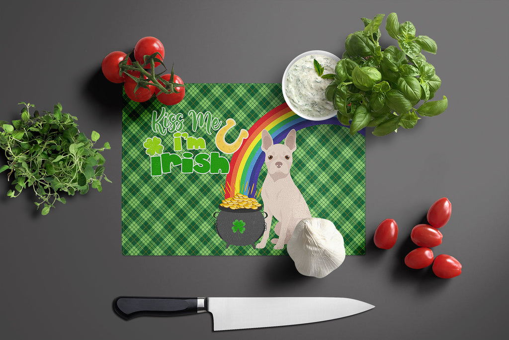 White Boston Terrier St. Patrick's Day Cutting Board Tempered Glass Kitchen Cutting Surface, Heat Resistant Chopping, Non-Slip Feet, Food Prep & Serving