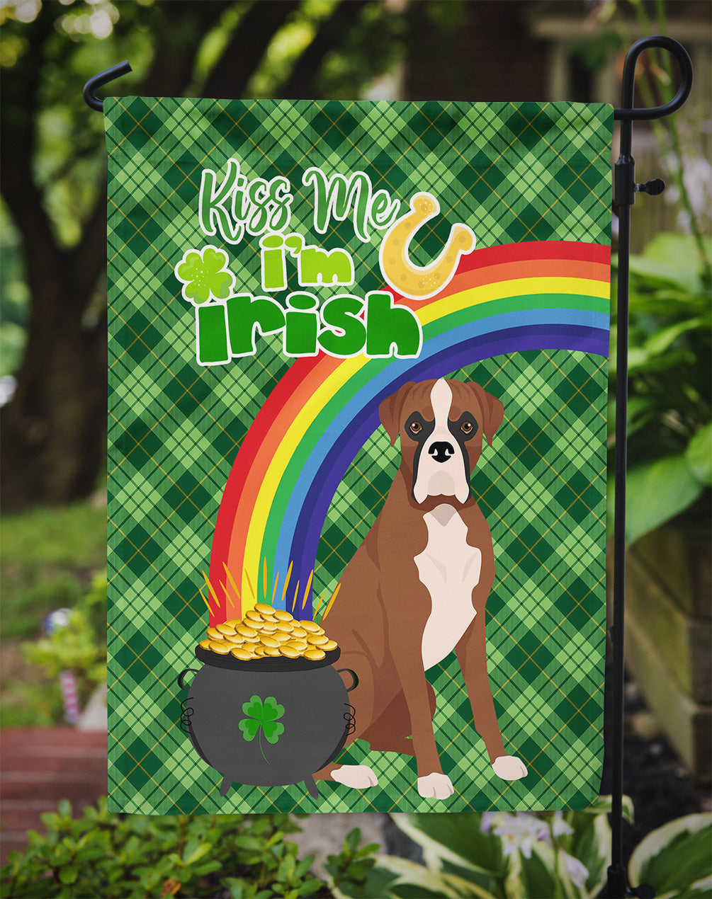 Natural Eared Red Fawn Boxer St. Patrick's Day Garden Flag Mailbox Decorative Yard Banner Outside Patio Artwork for Flower Beds, Garden Size, Multicolor