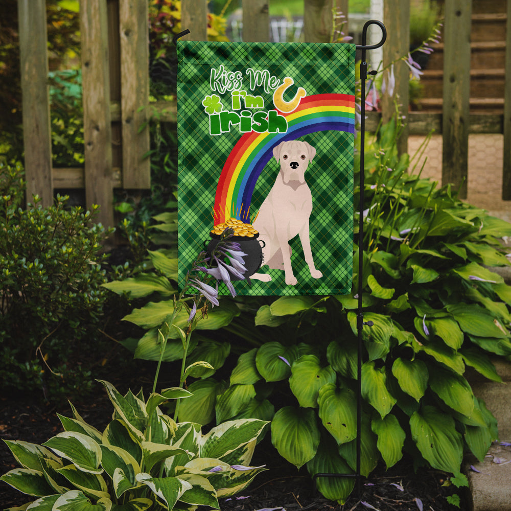 Natural Eared White Boxer St. Patrick's Day Garden Flag Mailbox Decorative Yard Banner Outside Patio Artwork for Flower Beds, Garden Size, Multicolor