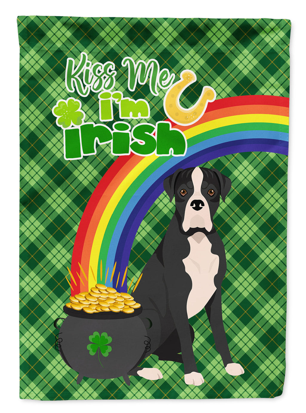 Natural Eared Black Boxer St. Patrick's Day Garden Flag Mailbox Decorative Yard Banner Outside Patio Artwork for Flower Beds, Garden Size, Multicolor