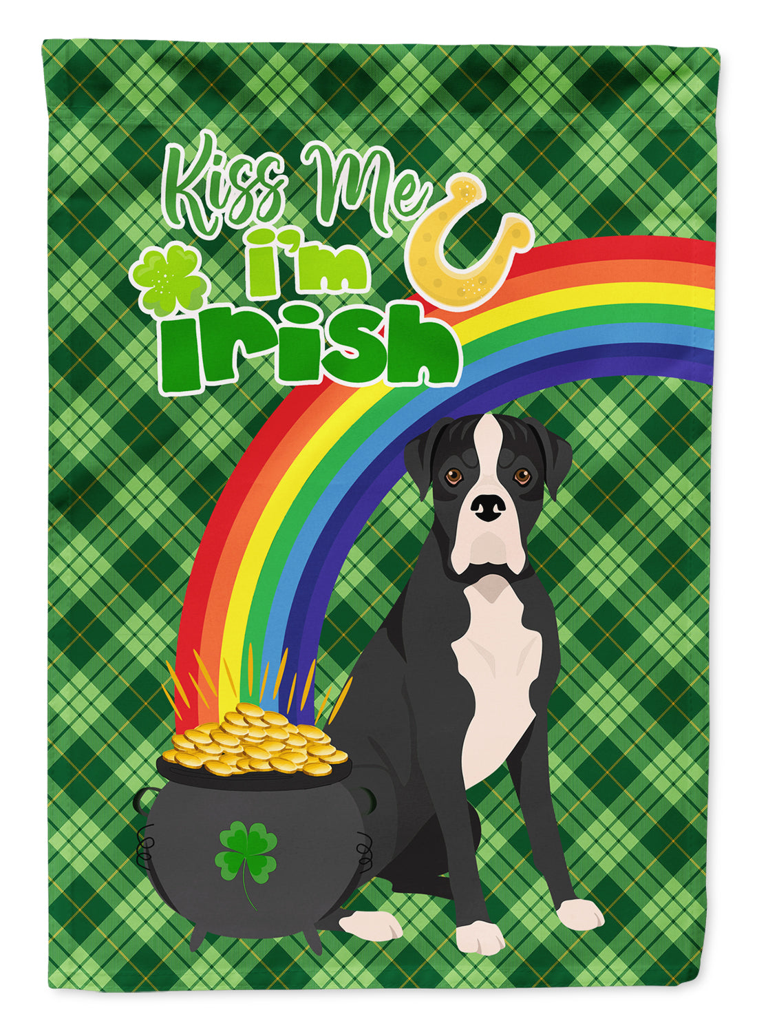 Natural Eared Black Boxer St. Patrick's Day Garden Flag Mailbox Decorative Yard Banner Outside Patio Artwork for Flower Beds, Garden Size, Multicolor