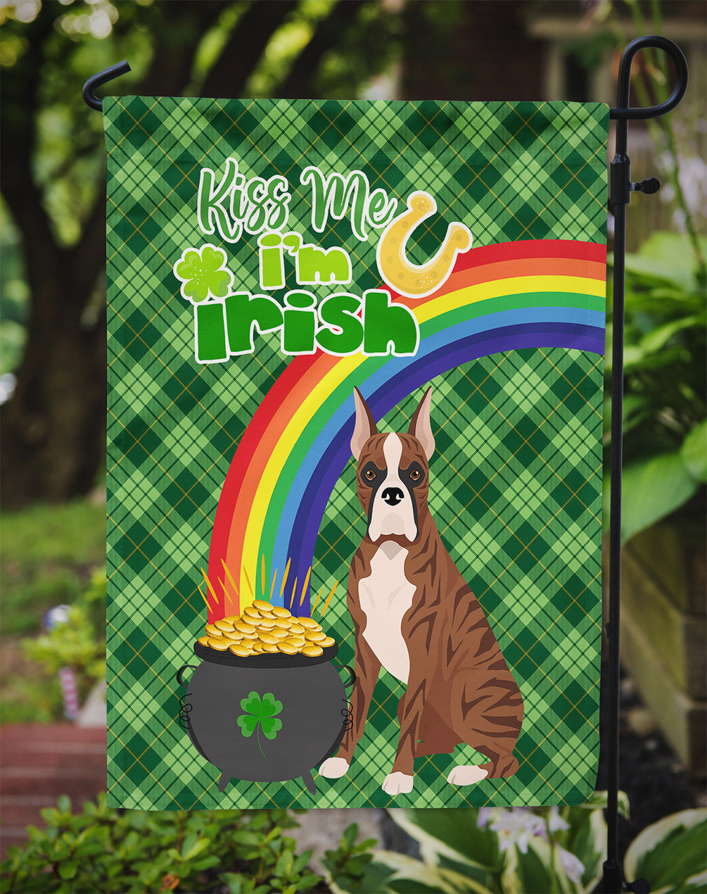 Red Brindle Boxer St. Patrick's Day Garden Flag Mailbox Decorative Yard Banner Outside Patio Artwork for Flower Beds, Garden Size, Multicolor