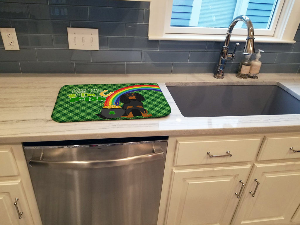 Black and Tan Cavalier Spaniel St. Patrick's Day Dish Drying Mat Absorbent Dish Drying Mat Pad for Kitchen Counter Dish Drainer Mat for Countertop, 14 x 21", Multicolor