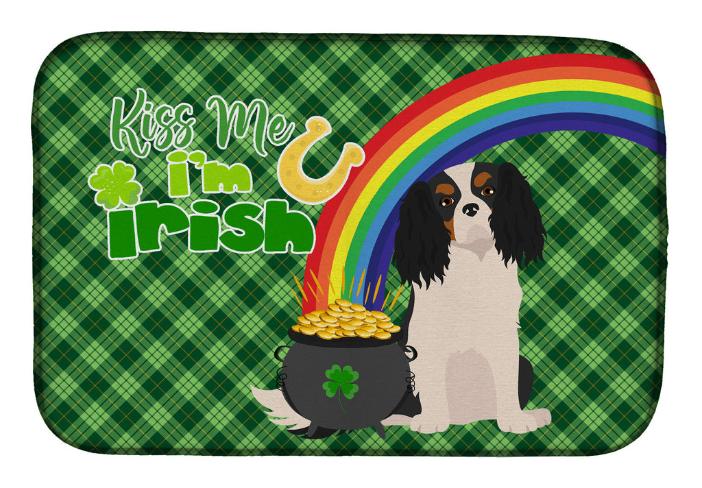 Tricolor Cavalier Spaniel St. Patrick's Day Dish Drying Mat Absorbent Dish Drying Mat Pad for Kitchen Counter Dish Drainer Mat for Countertop, 14 x 21", Multicolor