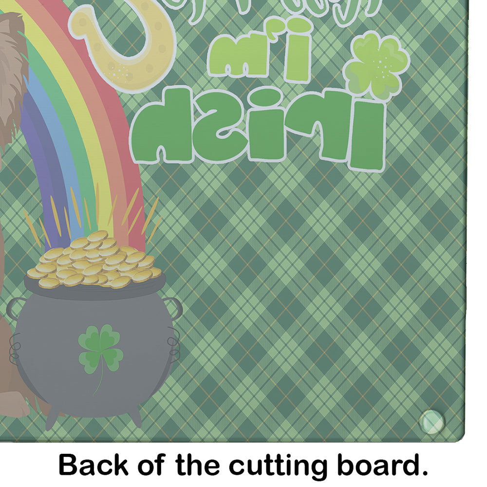 Longhaired Chocolate and Tan Chihuahua St. Patrick's Day Cutting Board Tempered Glass Kitchen Cutting Surface, Heat Resistant Chopping, Non-Slip Feet, Food Prep & Serving