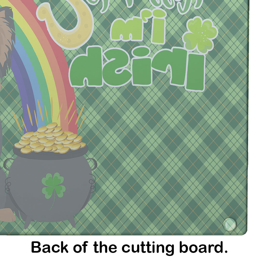 Longhaired Black and Tan Chihuahua St. Patrick's Day Cutting Board Tempered Glass Kitchen Cutting Surface, Heat Resistant Chopping, Non-Slip Feet, Food Prep & Serving
