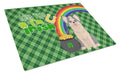 Longhaired Blue and White Chihuahua St. Patrick's Day Cutting Board Tempered Glass Kitchen Cutting Surface, Heat Resistant Chopping, Non-Slip Feet, Food Prep & Serving