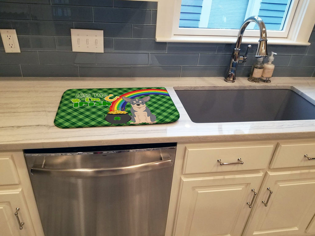 Blue and White Chihuahua St. Patrick's Day Dish Drying Mat Absorbent Dish Drying Mat Pad for Kitchen Counter Dish Drainer Mat for Countertop, 14 x 21", Multicolor