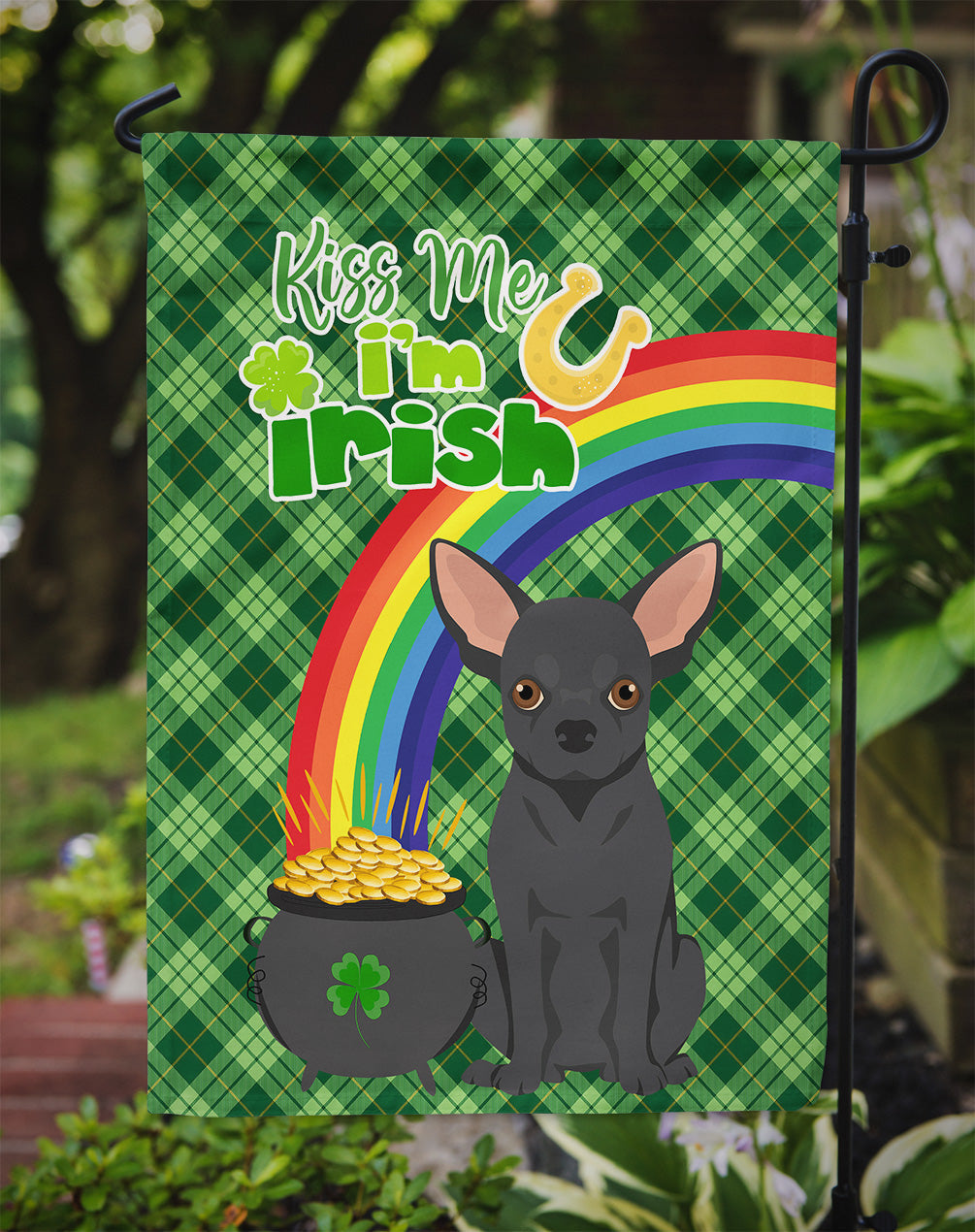 Black Chihuahua St. Patrick's Day Garden Flag Mailbox Decorative Yard Banner Outside Patio Artwork for Flower Beds, Garden Size, Multicolor
