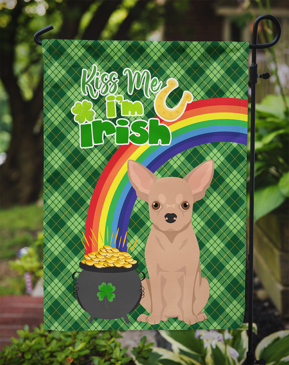 Cream Chihuahua St. Patrick's Day Garden Flag Mailbox Decorative Yard Banner Outside Patio Artwork for Flower Beds, Garden Size, Multicolor