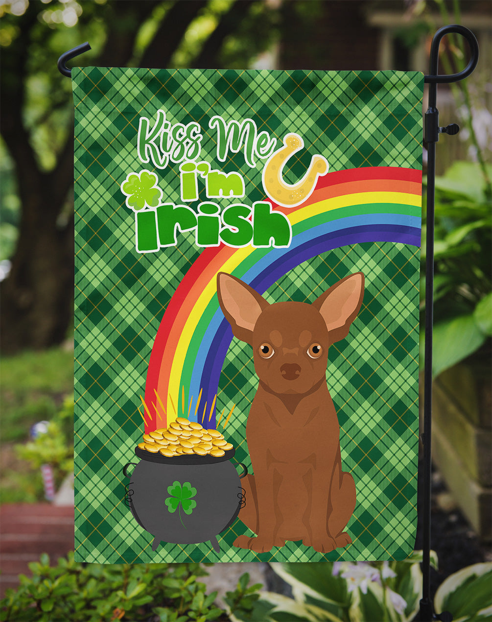 Chocolate Chihuahua St. Patrick's Day Garden Flag Mailbox Decorative Yard Banner Outside Patio Artwork for Flower Beds, Garden Size, Multicolor