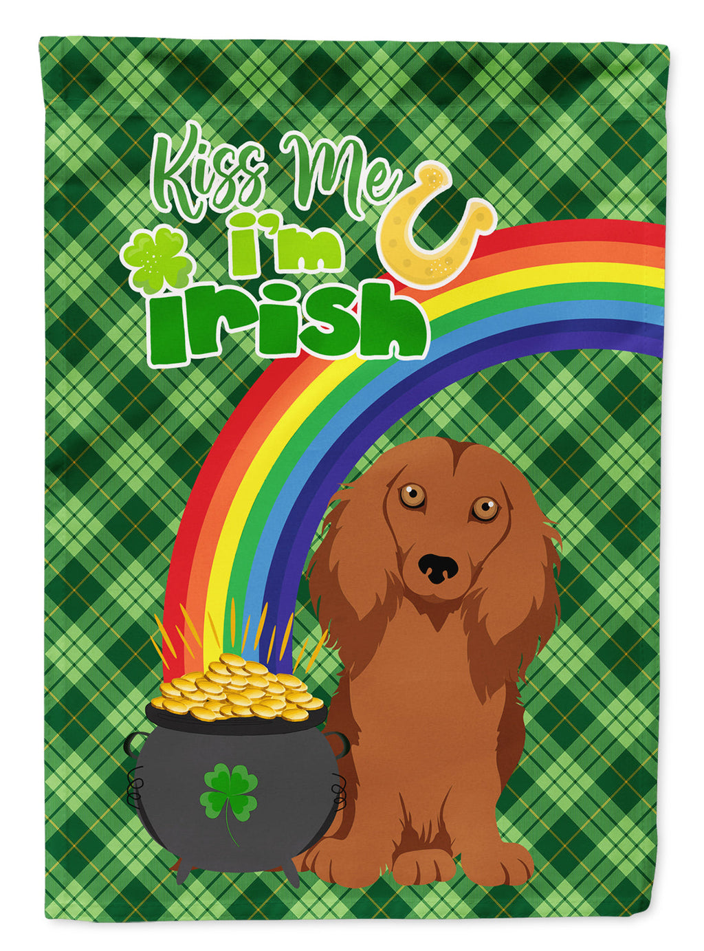 Longhair Red Dachshund St. Patrick's Day Garden Flag Mailbox Decorative Yard Banner Outside Patio Artwork for Flower Beds, Garden Size, Multicolor
