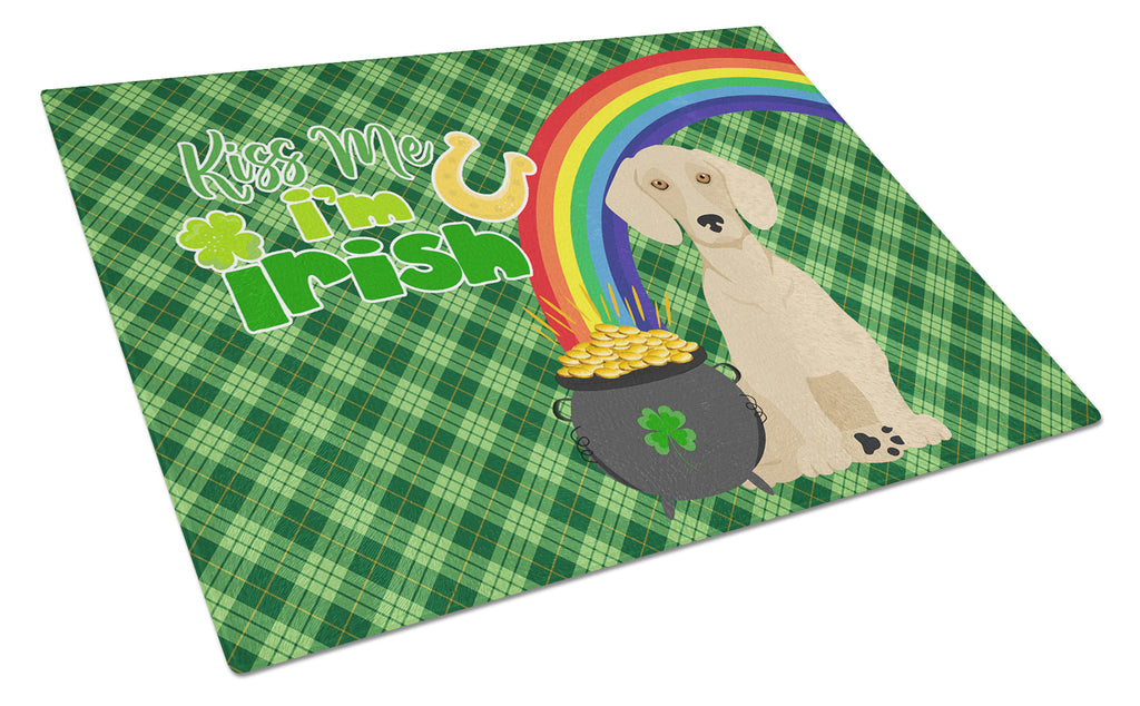 Cream Dachshund St. Patrick's Day Cutting Board Tempered Glass Kitchen Cutting Surface, Heat Resistant Chopping, Non-Slip Feet, Food Prep & Serving