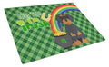 Wirehair Black and Tan Dachshund St. Patrick's Day Cutting Board Tempered Glass Kitchen Cutting Surface, Heat Resistant Chopping, Non-Slip Feet, Food Prep & Serving