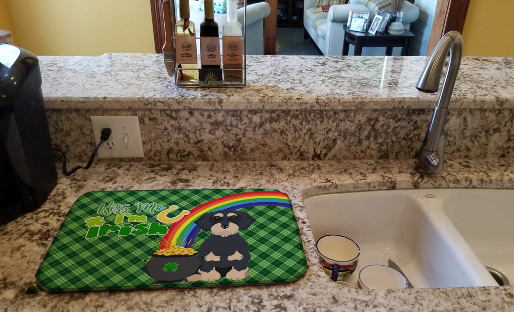 Wirehair Black and Cream Dachshund St. Patrick's Day Dish Drying Mat Absorbent Dish Drying Mat Pad for Kitchen Counter Dish Drainer Mat for Countertop, 14 x 21", Multicolor