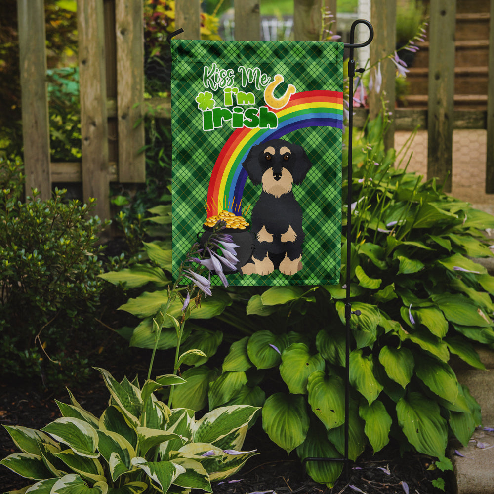Wirehair Black and Cream Dachshund St. Patrick's Day Garden Flag Mailbox Decorative Yard Banner Outside Patio Artwork for Flower Beds, Garden Size, Multicolor