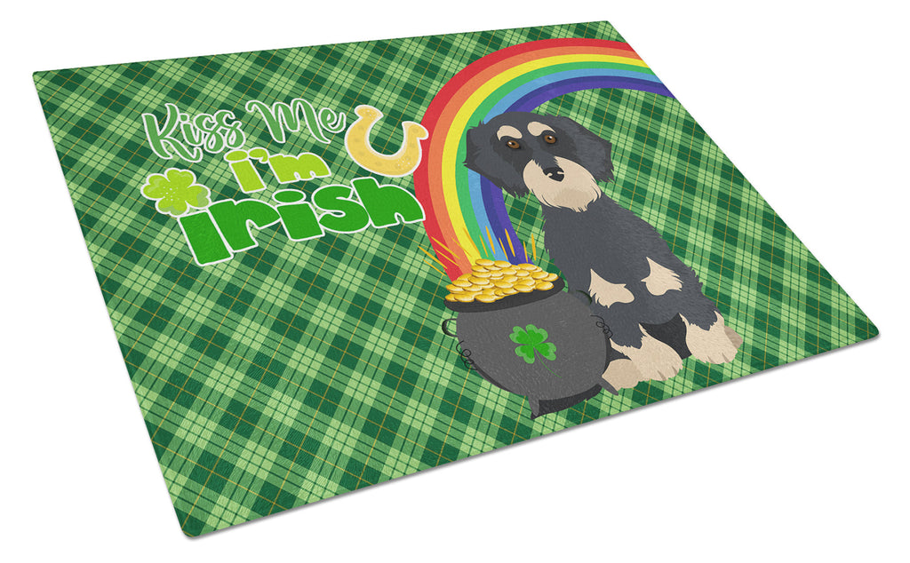 Wirehair Black and Cream Dachshund St. Patrick's Day Cutting Board Tempered Glass Kitchen Cutting Surface, Heat Resistant Chopping, Non-Slip Feet, Food Prep & Serving