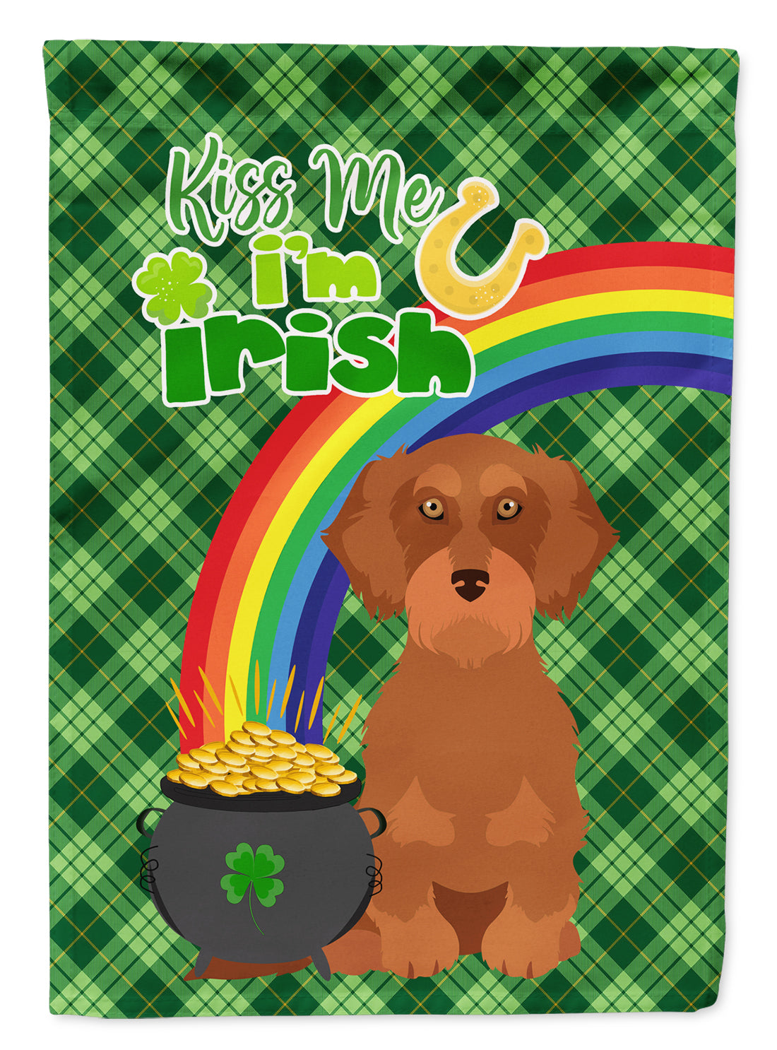 Wirehair Red Dachshund St. Patrick's Day Garden Flag Mailbox Decorative Yard Banner Outside Patio Artwork for Flower Beds, Garden Size, Multicolor